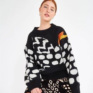 Farm Rio Sz M Knit Toucan Print Whimsical Relaxed Chunky Sweater